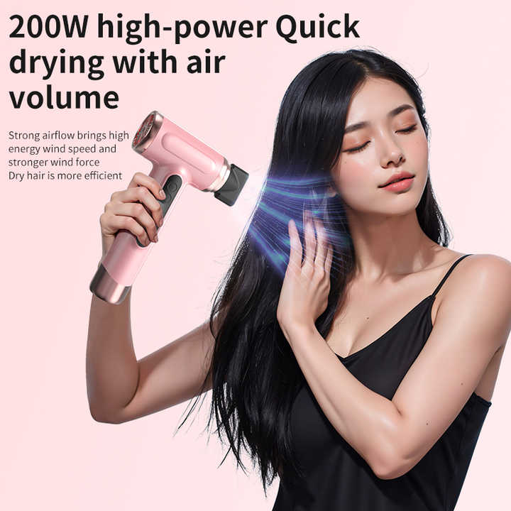 NNEDSZ Pink wireless Hair Dryer with Cold & Hot Air, Portable Large-Capacity Rechargeable Ionic Dryer, Fast-Drying, Lightweight and Compact for Home and Travel