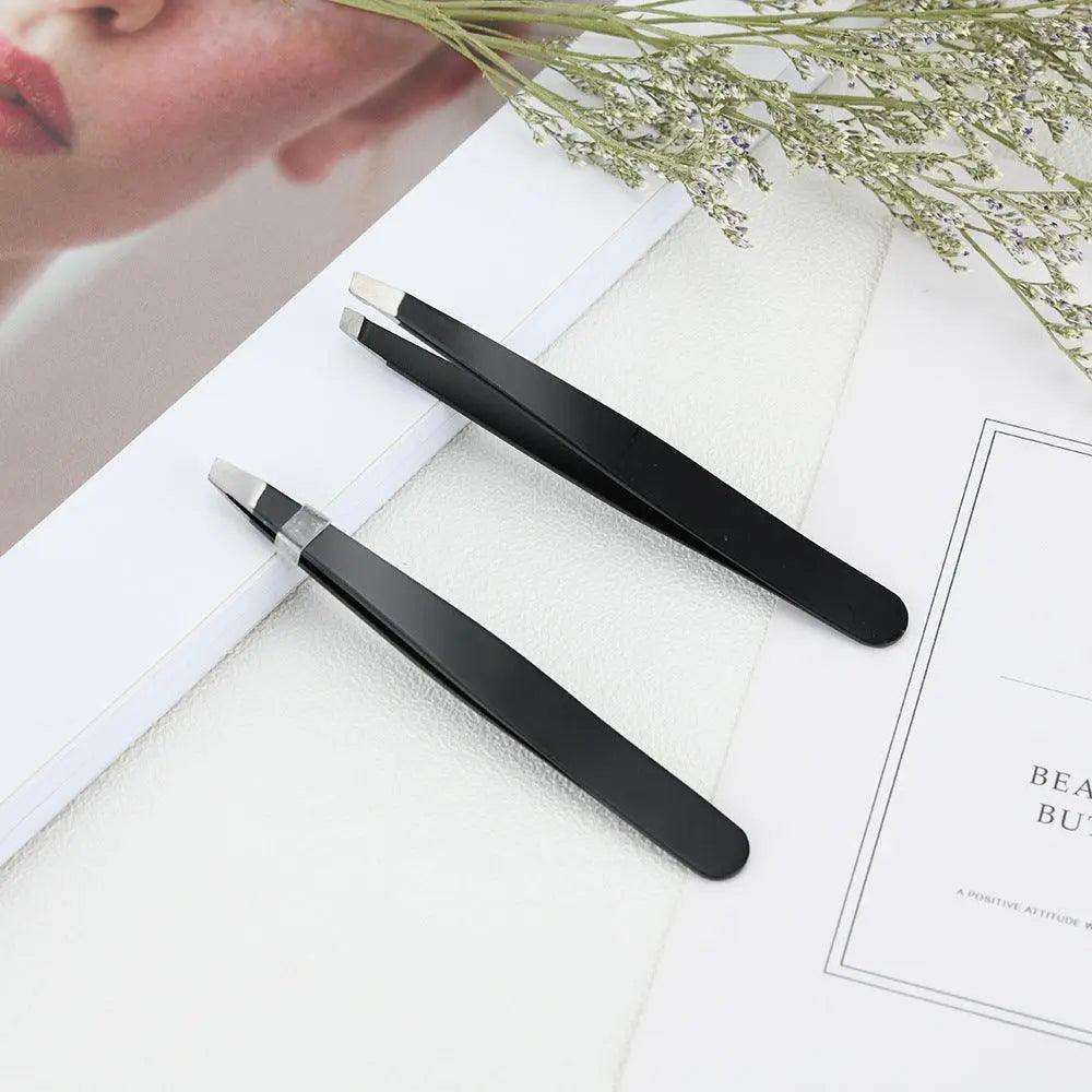 Stainless Steel Hair Eyebrow Tweezers Plucker Puller Beauty Slanted Nail Tip