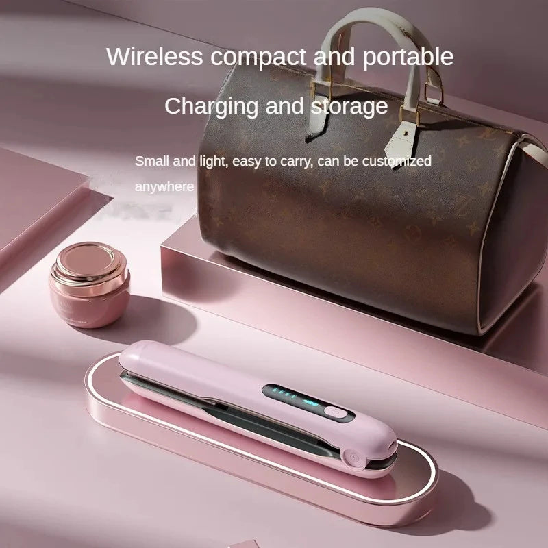 NNEDSZ Green Wireless Rechargeable Hair Straightener with 5000mAh Battery - Portable Design & Adjustable Temperature